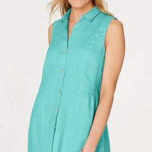 J. JILL love linen peplum back sleeveless tunic shirt in turquoise (L)